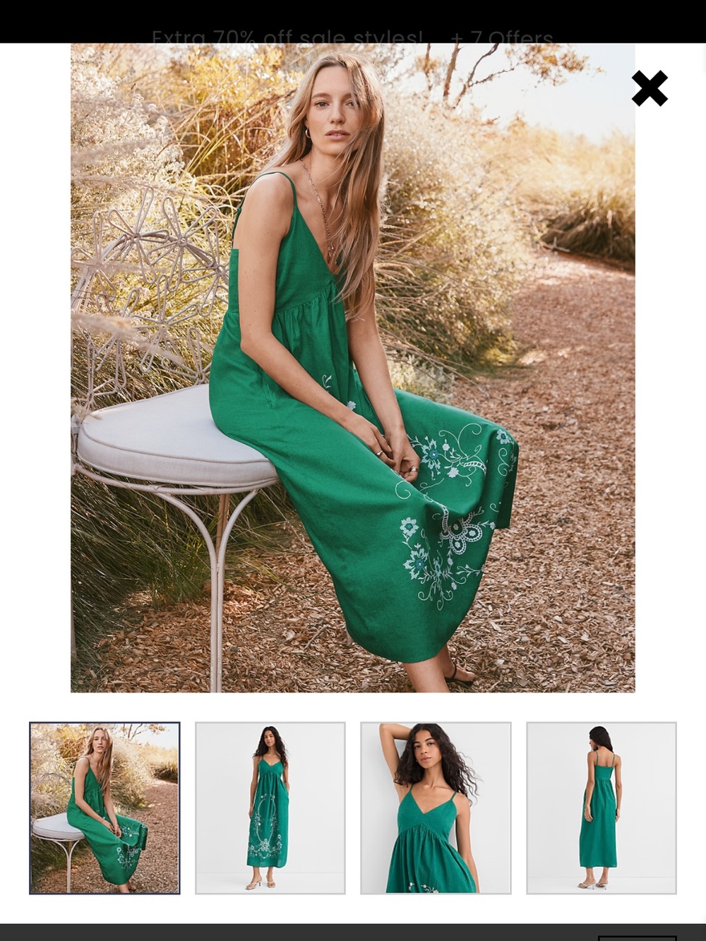 Tall Floral Linen Cotton Strappy Midi Pocket Dress